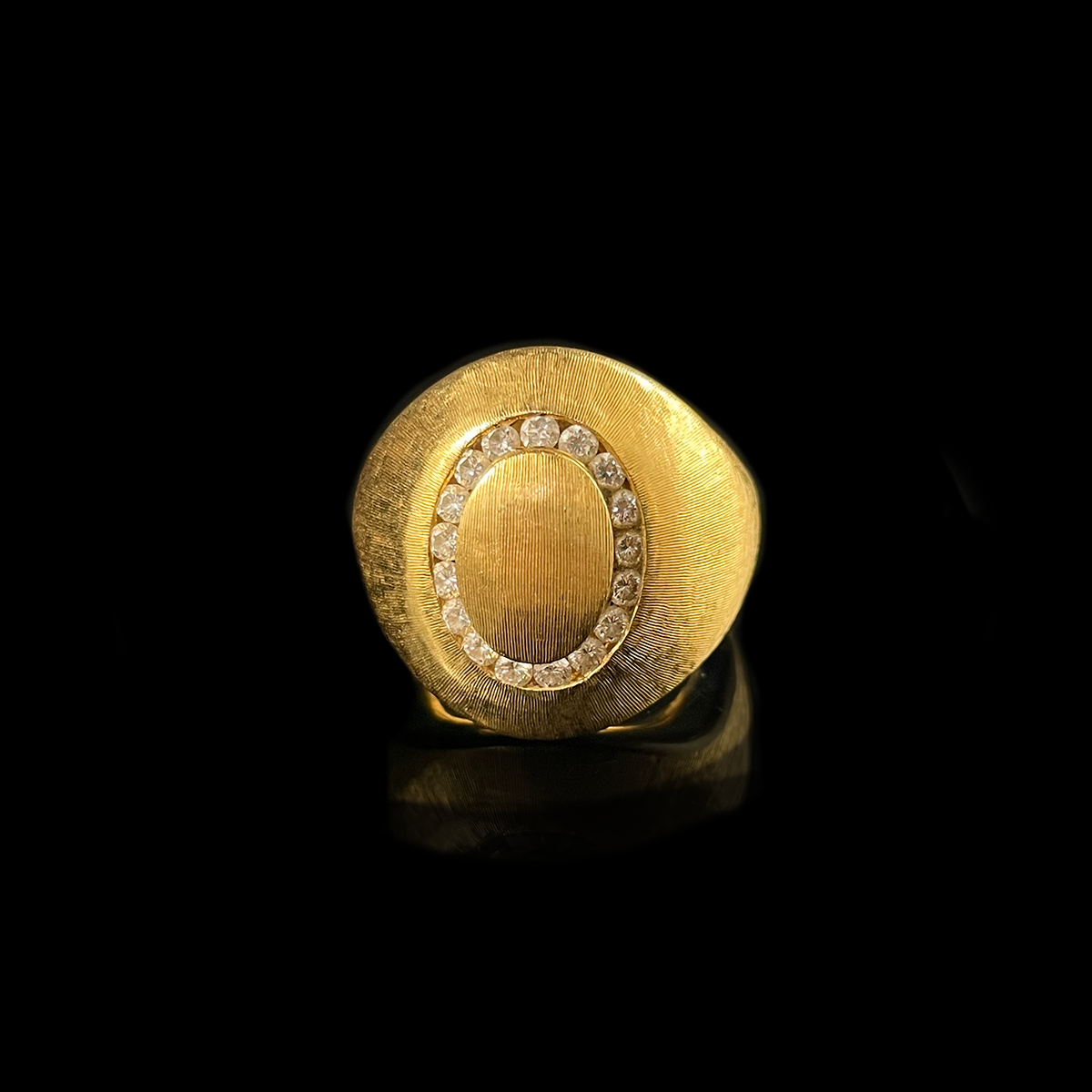 Satin Brushed 18K Yellow Gold Diamond Ring