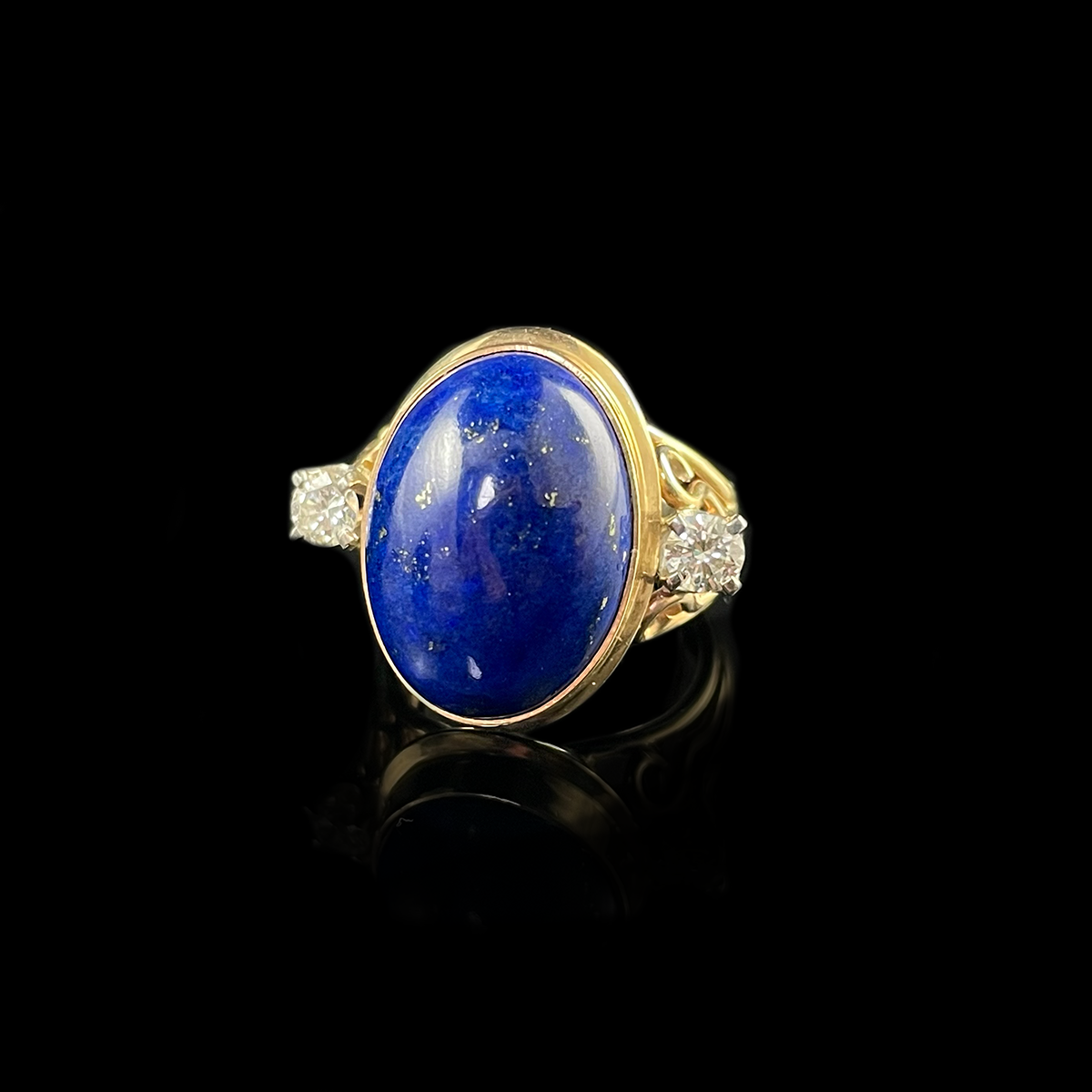 14K Yellow Gold Lapis and Diamond Ring