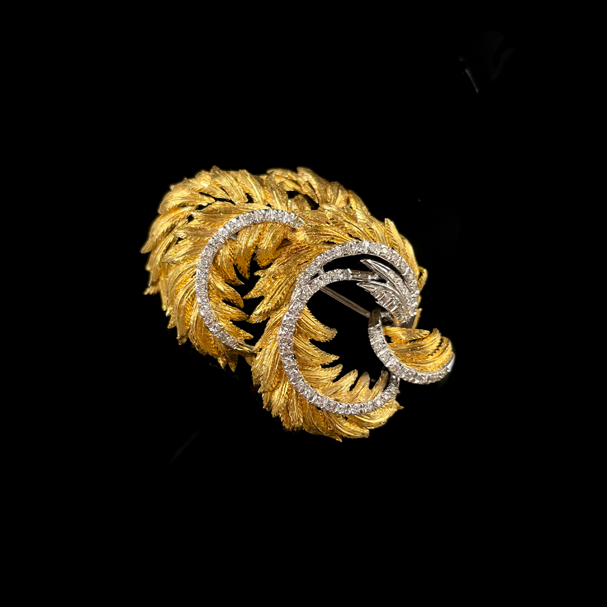 18K Yellow Gold Diamond Leaf Brooch signed Cartier.png