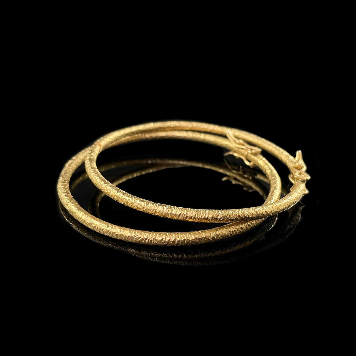 18K Yellow Gold Textured Bangle Stacked.png