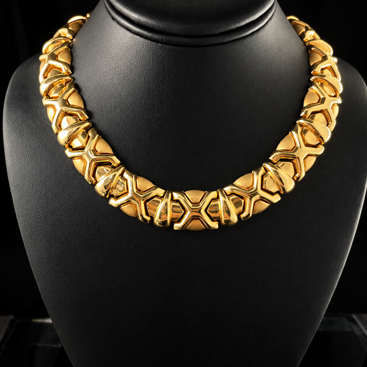Italian 14K Yellow Gold Polished and Brushed "X" Necklace.png