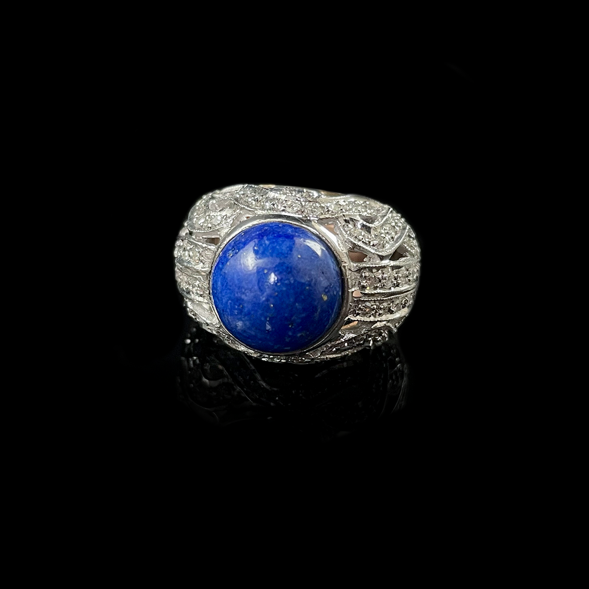 14K Rose Gold Lapis and Diamond Ring