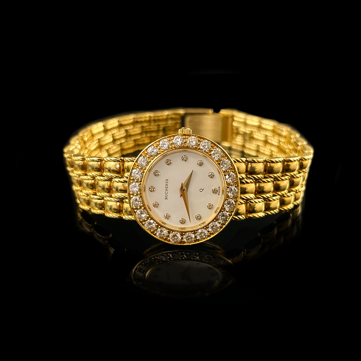18K Yellow Gold Diamond Watch signed Bucherer.png
