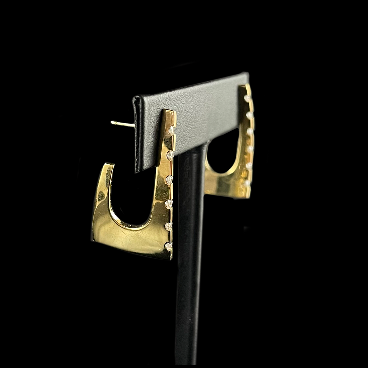 French 18K Yellow Gold Diamond Earrings signed Michael Sugarman Side.png