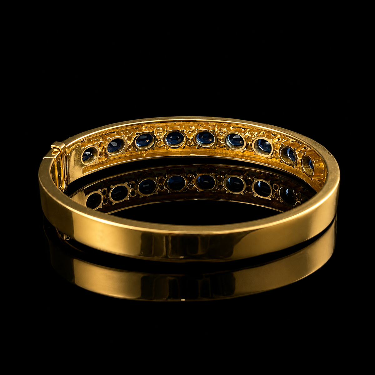 18K Yellow Gold Sapphire and Diamond Bangle Back.png