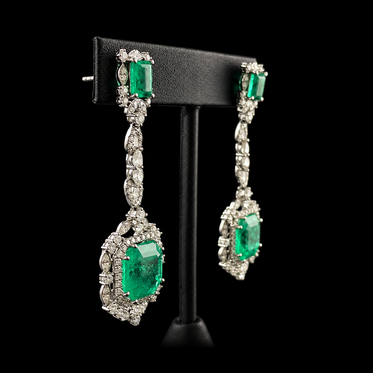 18K White Gold Emerald and Diamond Earrings Side.png