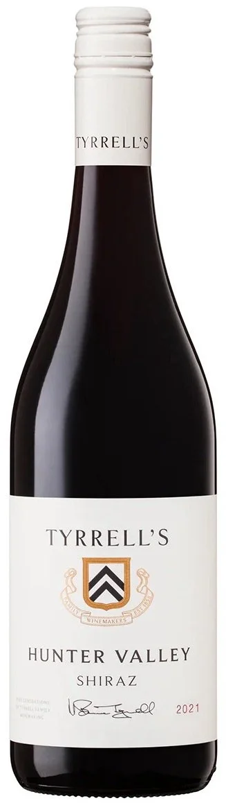 Bottle of Tyrrell's Hunter Valley Shiraz wine, vintage 2021.