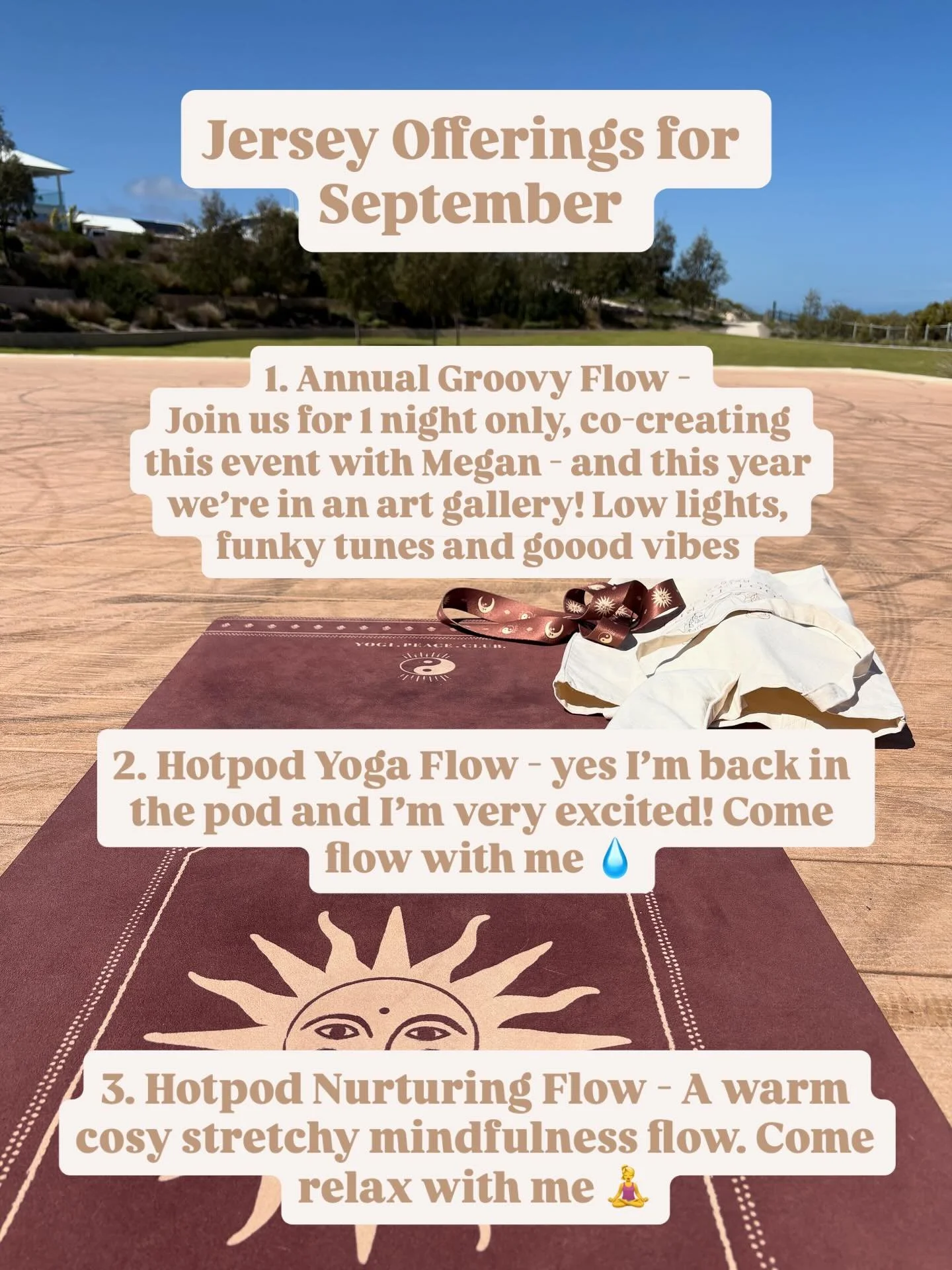 Yeeeesssss I&rsquo;m flying back from Australia for a little trip and I&rsquo;m very excited to be back on Island 🏝️ 

Here&rsquo;s my offerings whilst I&rsquo;m back&hellip; 

Groovy Gallery Flow - Tuesday 23rd September 
Our annual groovy event Co