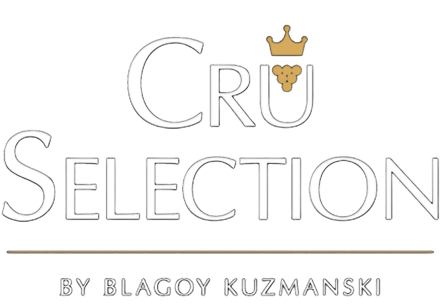 Book cover titled "Cruel Selection" by Blagoy Kuzmanski, featuring a black background, white text, and a gold crown with grapes above the letter "U."