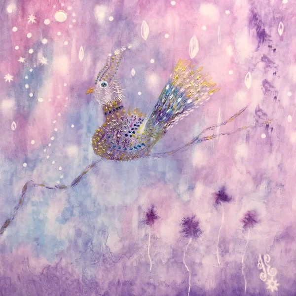 Dream Song, 2022. Mixed media on clayboard - 5" x 5" x 1"