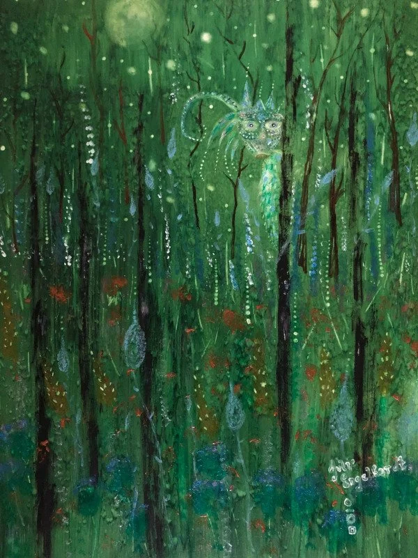 The Enchanted Woods, 2020. Mixed media on clayboard - 8" x 10" x 1"