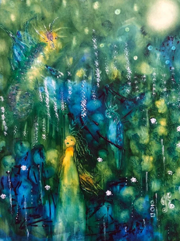 Dream Time, 2020. 
Mixed media on clayboard - 8" x 10" x 1" 