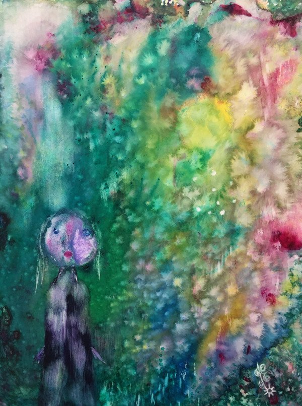 Into the Realm, 2022. Mixed media on clayboard - 8" x 10" x 1"