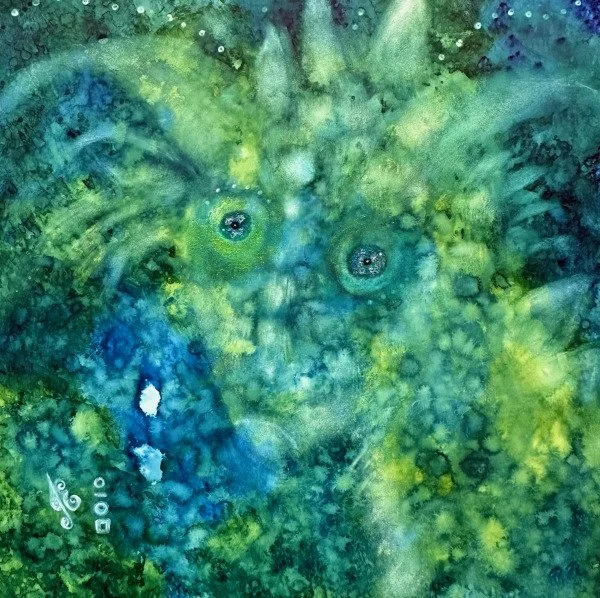 Pine, 2018. Mixed media on clayboard - 
8" x 8" x 1"
