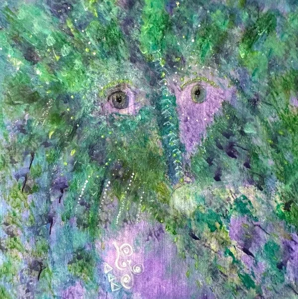 The Wise Dragon, 2018. Mixed media on clayboard - 5" x 5" x 1"