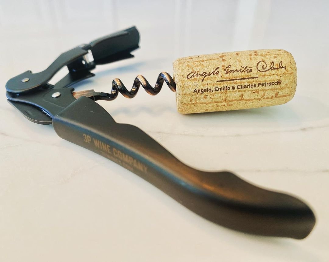 Corkscrew with a 3P Wines wine cork