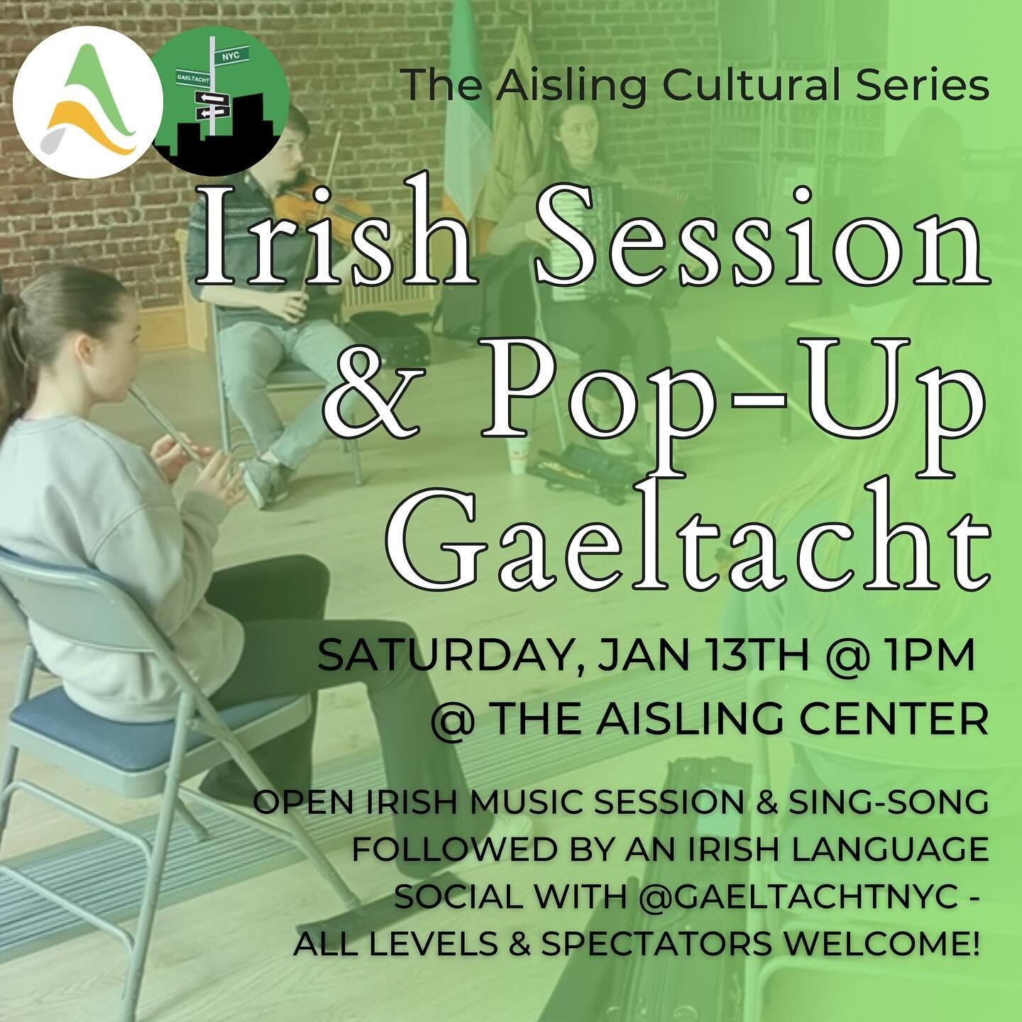🥂Athbhliain Faoi Mhaise Daoibh ☘️

Is your New Year&rsquo;s Resolution to spend more time speaking as Gaeilge? We&rsquo;ve got you covered! 

To kick off the New Year, GAELTACHT NYC will be co-hosting a Seisi&uacute;n and Pop-Up Gaeltacht with the A
