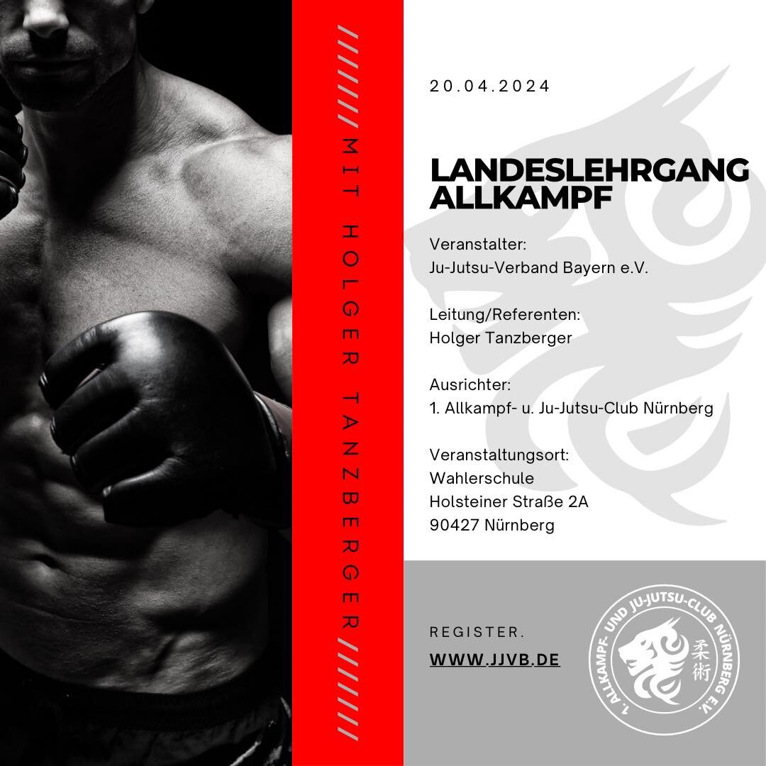 Am 20.04.024 kommt Holger Tanzberger von Taekwon-Do und Allkampf Abteilung des DTV Diespeck nach N&uuml;rnberg. 🥋

Er referiert f&uuml;r den Ju-Jutsu Verband Bayern e. V. zum Thema Allkampf! 💪

Sei dabei und melde dich jetzt auf der Seite des JJVB 