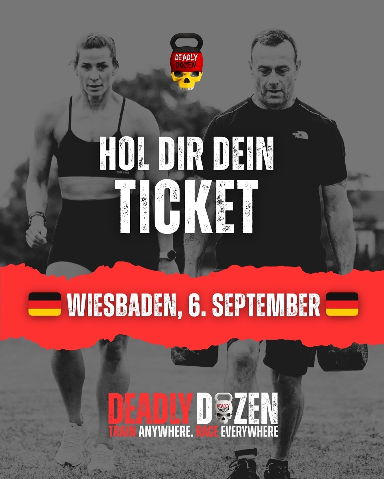 🇬🇧 Das beliebte Fitness Race aus UK ist jetzt in Deutschland!
Deadly Dozen &ndash; ausverkauft in England, neu bei uns.

12 x 400m laufen. 12 Workouts.
Im Team, alleine oder als Staffel.
F&uuml;r alle Fitnesslevels geeignet &ndash; du bestimmst das