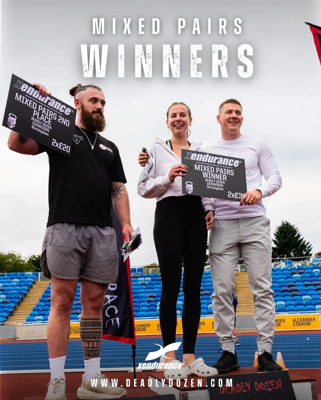 ⚡ Deadly Dozen Birmingham &ndash; Mixed Pairs Champions ⚡

The Mixed Pairs brought power and determination to the track &mdash; and we saw a new World Record set in the process! 🌍🔥

@xendurance_eu Mixed Pairs Podium

🥇 Callum &amp; Emily &ndash; 3