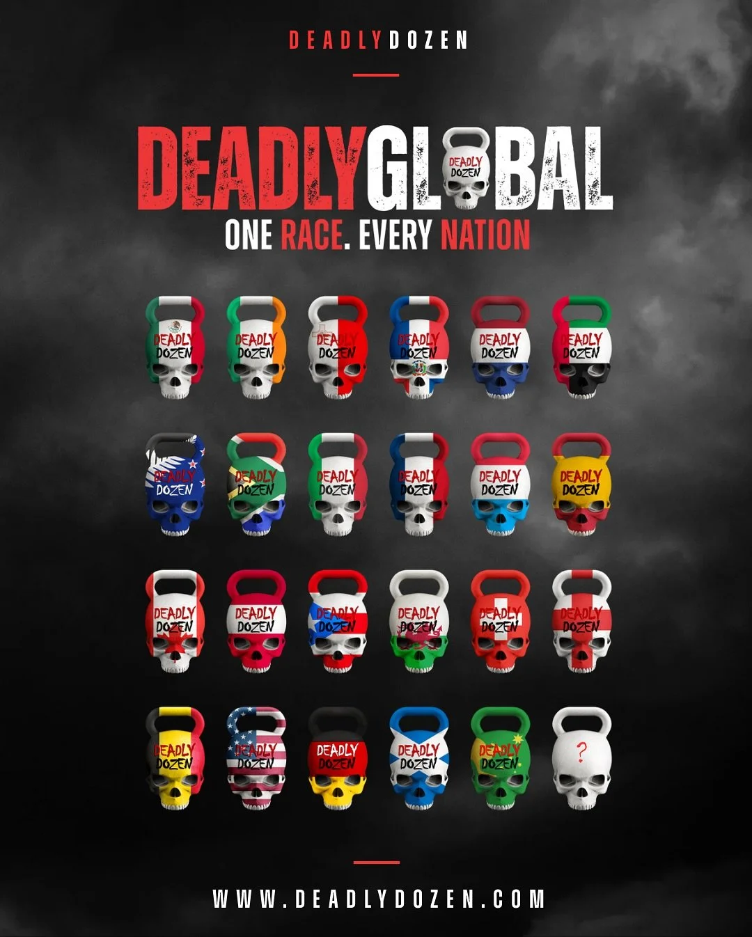 ONE RACE, EVERY NATION. TRULY GLOBAL. 💀
5 continents and 23 countries. 
Deadly Dozen is a truly global fitness race and we are expanding at a rapid rate. 
This weekend Deadly Dozen hits 3 continents in 1 weekend. 1 global community. Australia, Am