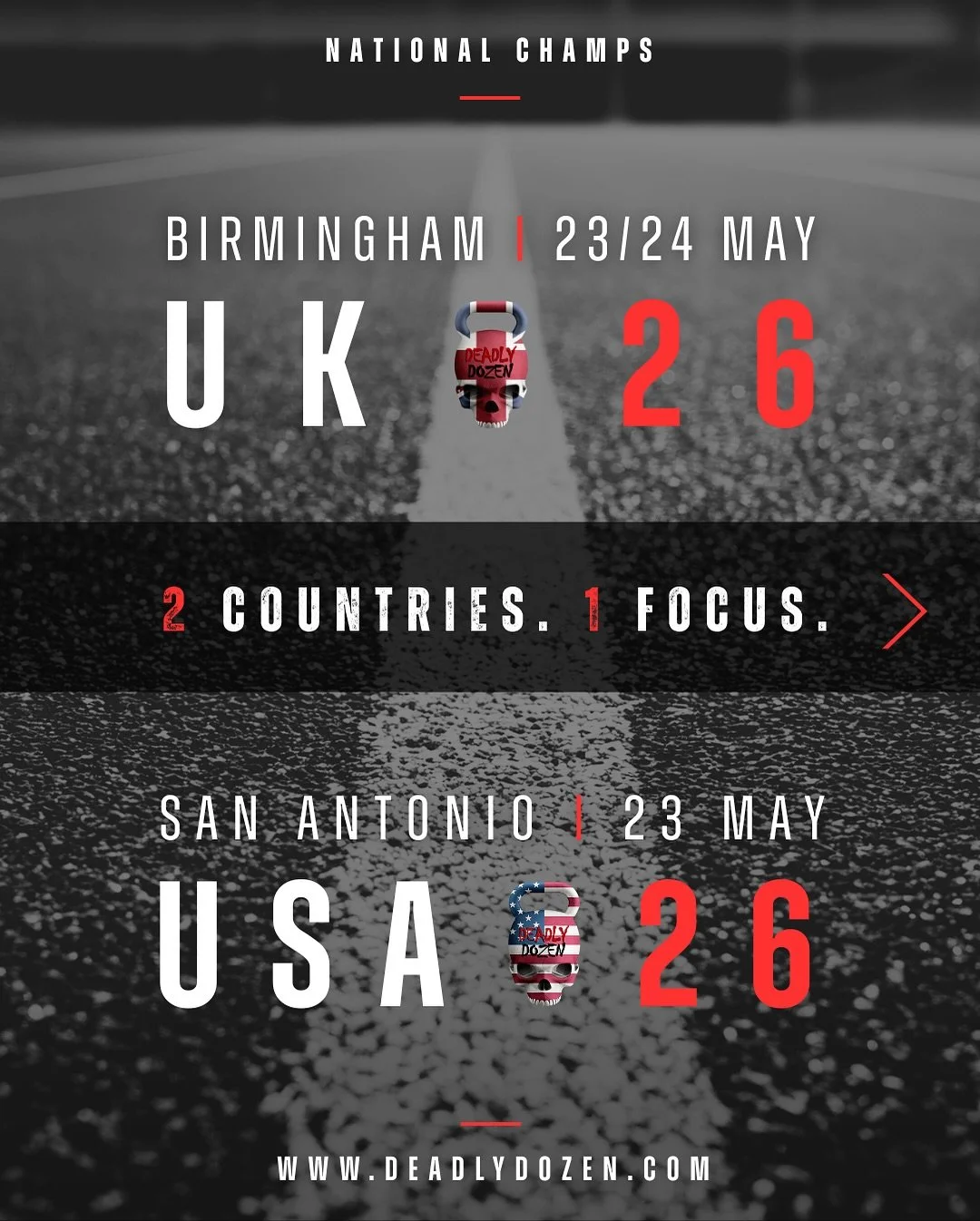 🏆 DEADLY DOZEN UK AND US CHAMPS 2026 🏆

The road to the World Championships starts here!

🇬🇧 UK National Champs
📍 Birmingham | 🗓️ 23&ndash;24 May
👉 Qualification required &ndash; book your qualifying race before 30th April
💰 Cash prize fund =