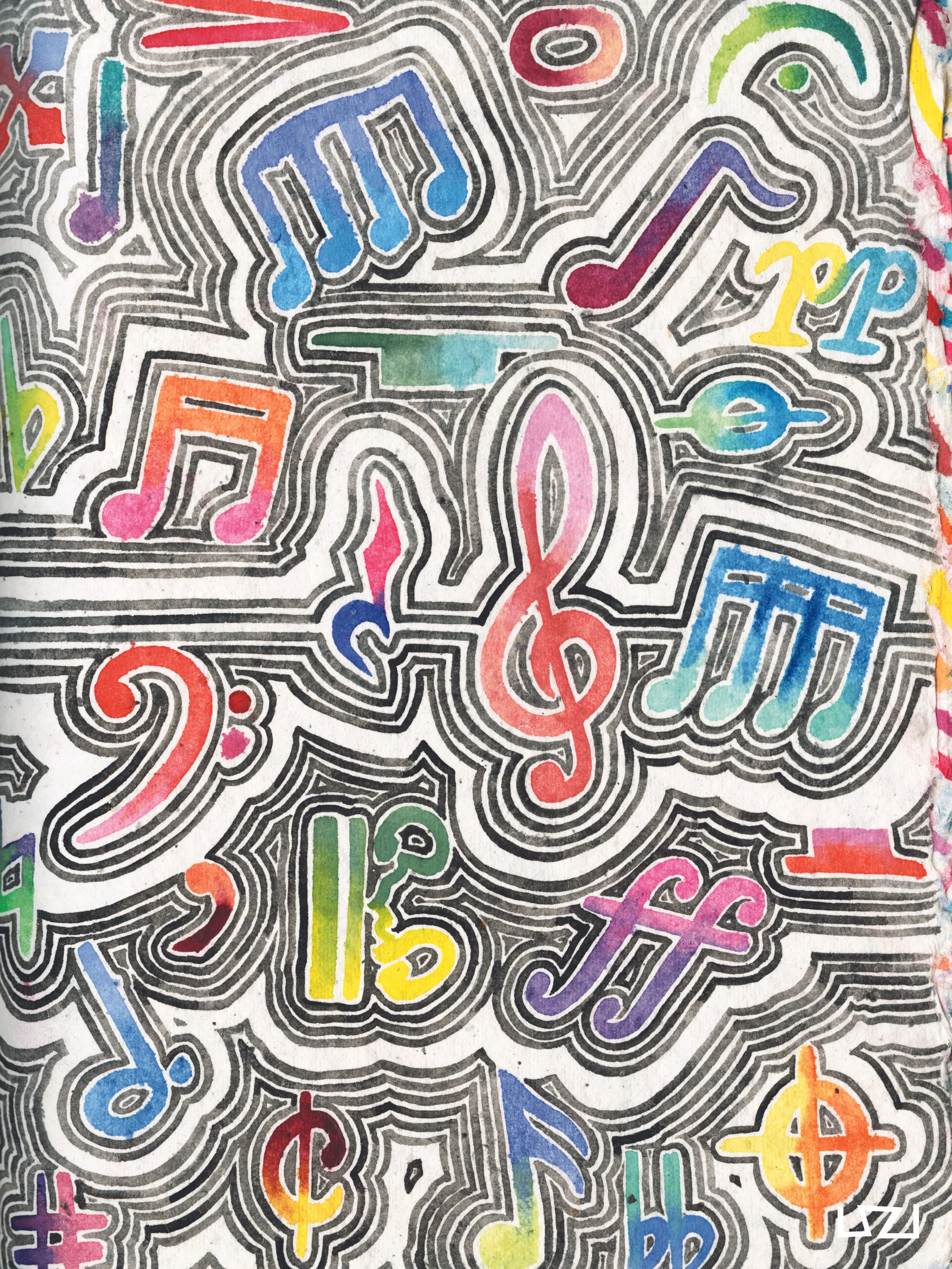 Music Notes Zen Doodle Print