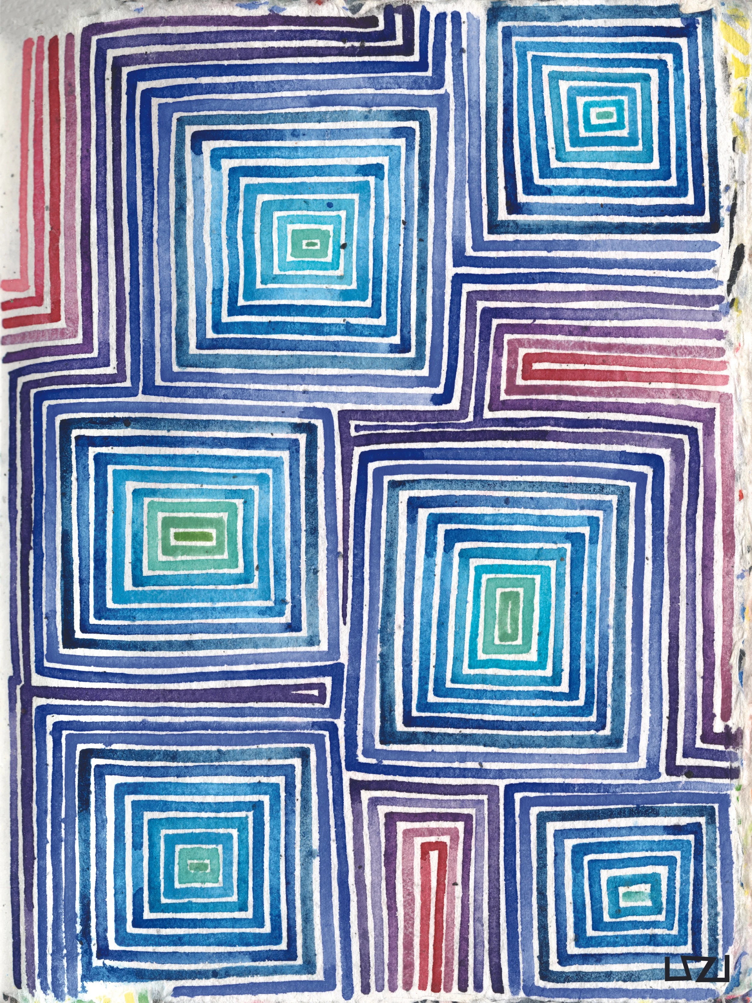 Ombre Squares Zen Doodle Print
