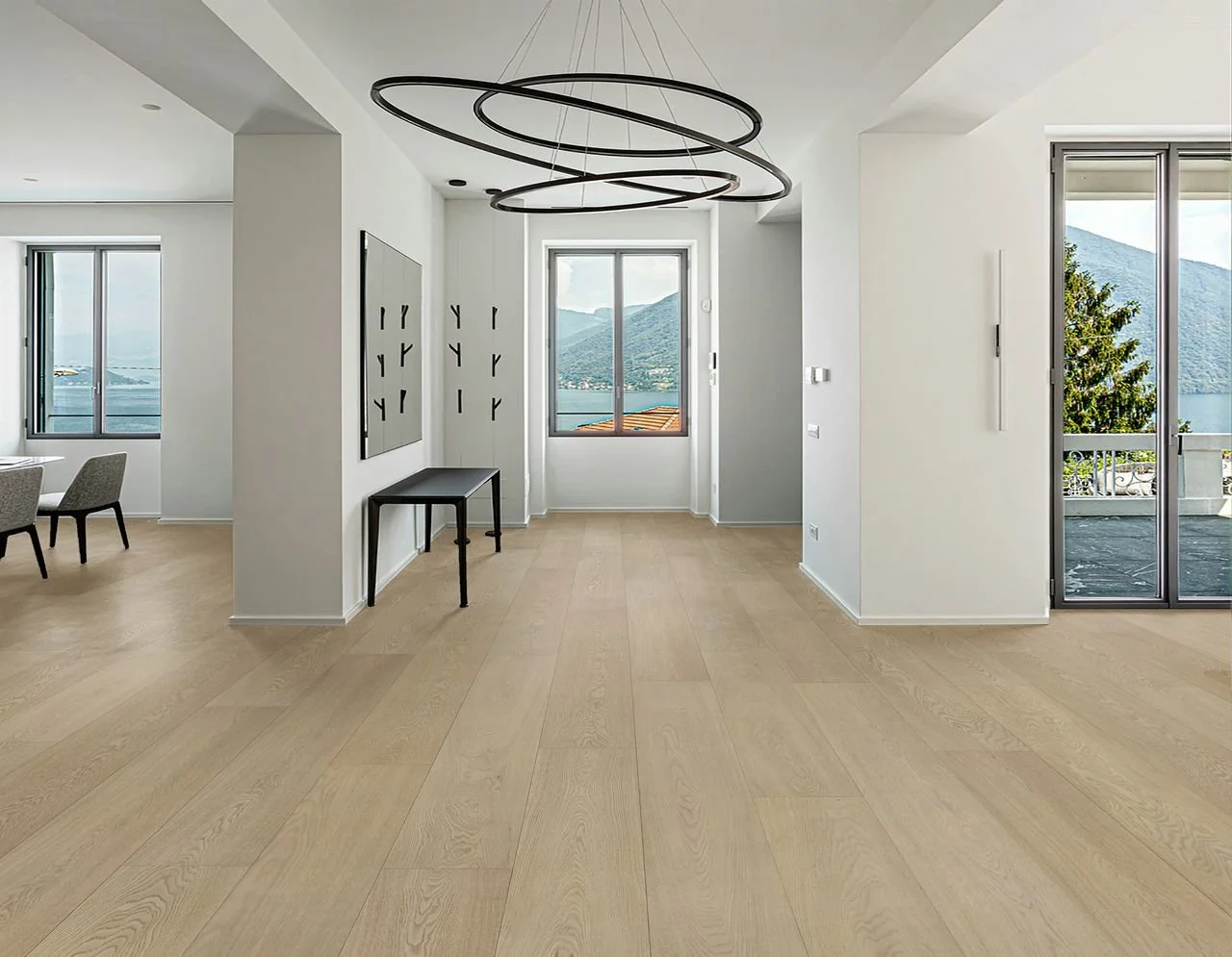 Luxury light European oak engineered hardwood flooring featuring wide planks, natural wood grain, and a clean contemporary finish. This premium hardwood floor creates a bright, elegant look that complements modern interiors, Deco27Miami