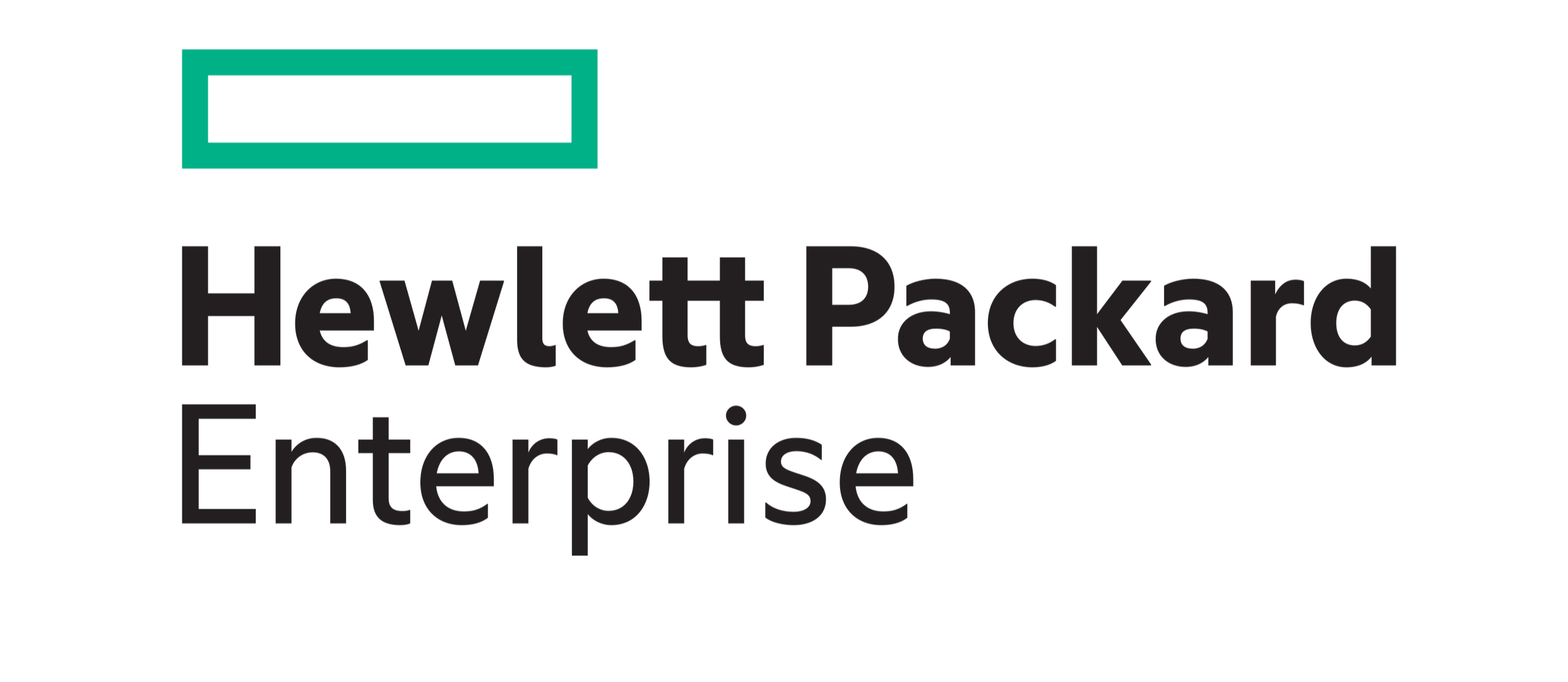 Hewlett Packard Enterprise logo with a teal rectangle and black text.