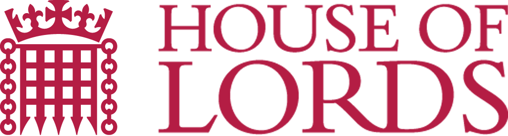 Logo of House of Lords with a maroon crest of a shield topped by a crown