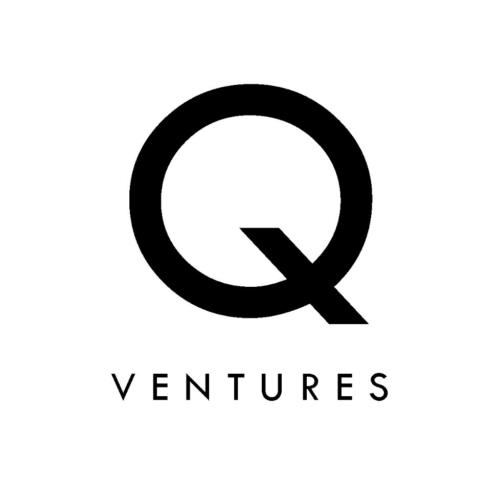 Black letter Q with a circular shape and a cut-out tail, with the word VENTURES written below.