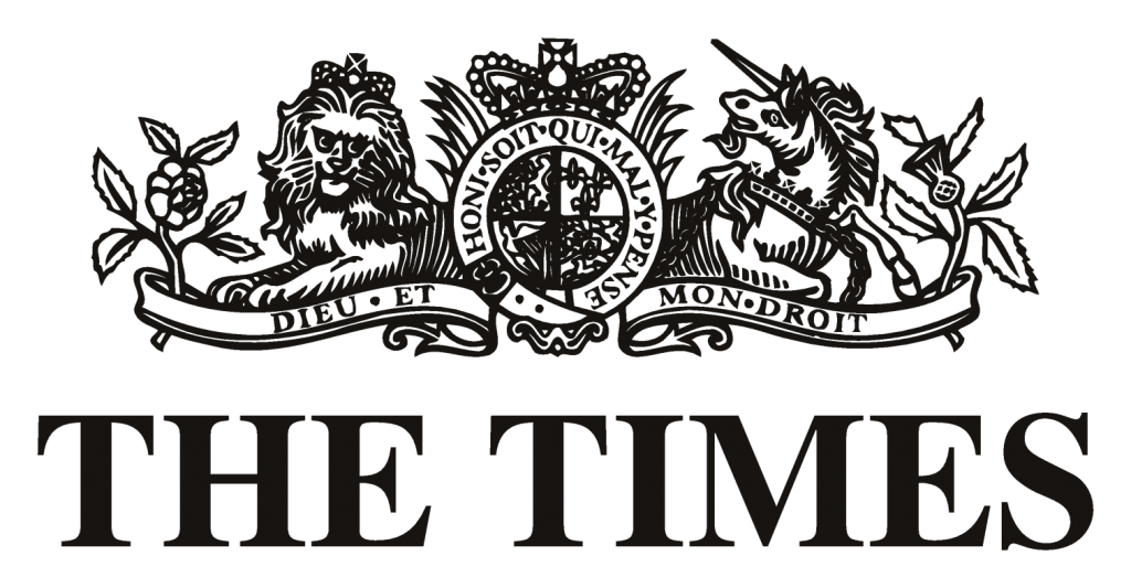 The logo of The Times newspaper, featuring a heraldic design with a lion and a unicorn, and the text 'THE TIMES' in bold letters.