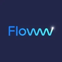 Floww logo in blue and white on a dark background.