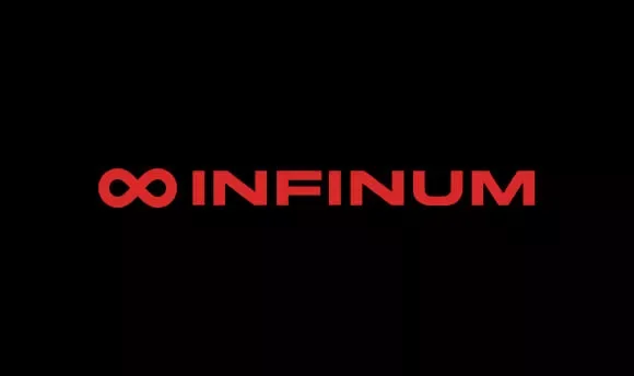 Infinum logo with the word 'INFINUM' in red and a red infinity symbol on a black background.