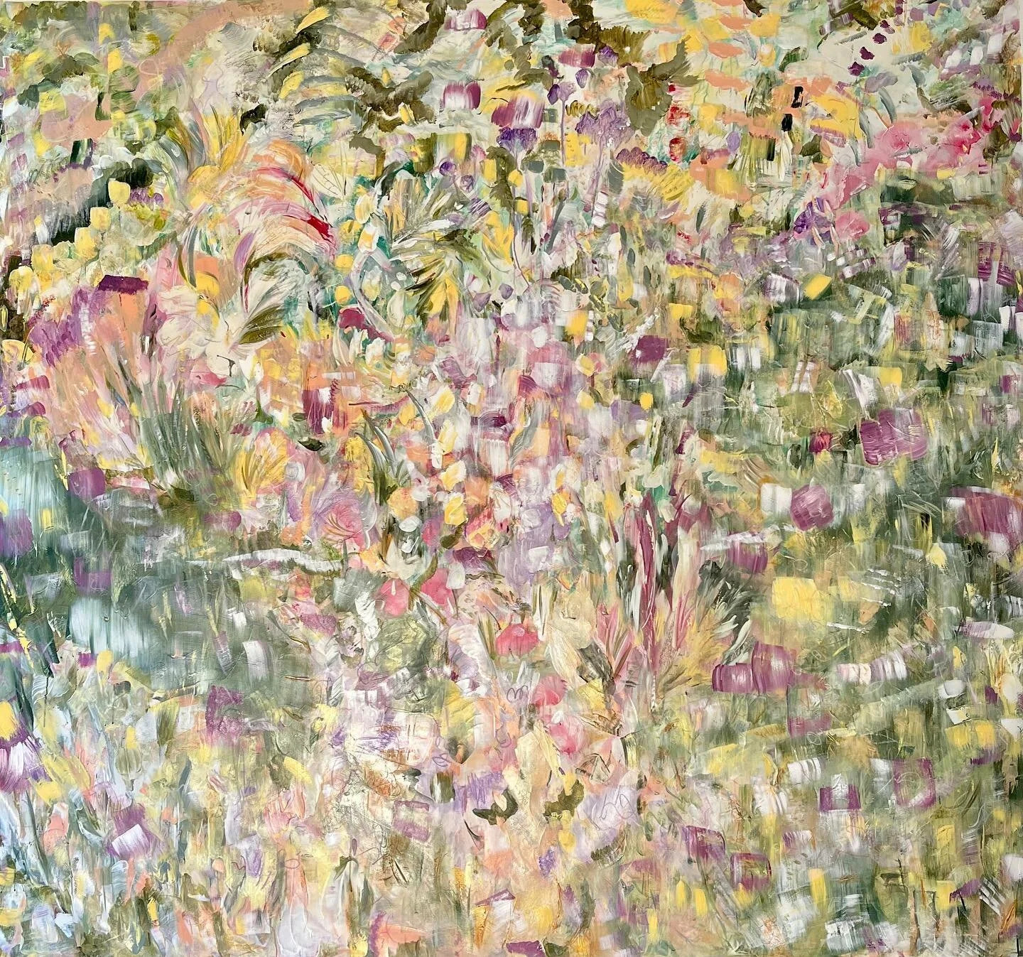 &lsquo;Floral Fusion&rsquo;, 2023, acrylic &amp; oil on canvas, 200cm x 200cm. Commissioned work en route to Cairo, Egypt, #artist #artwork #australianart #painting #abstractart #abstractlandscape #architecturaldigest