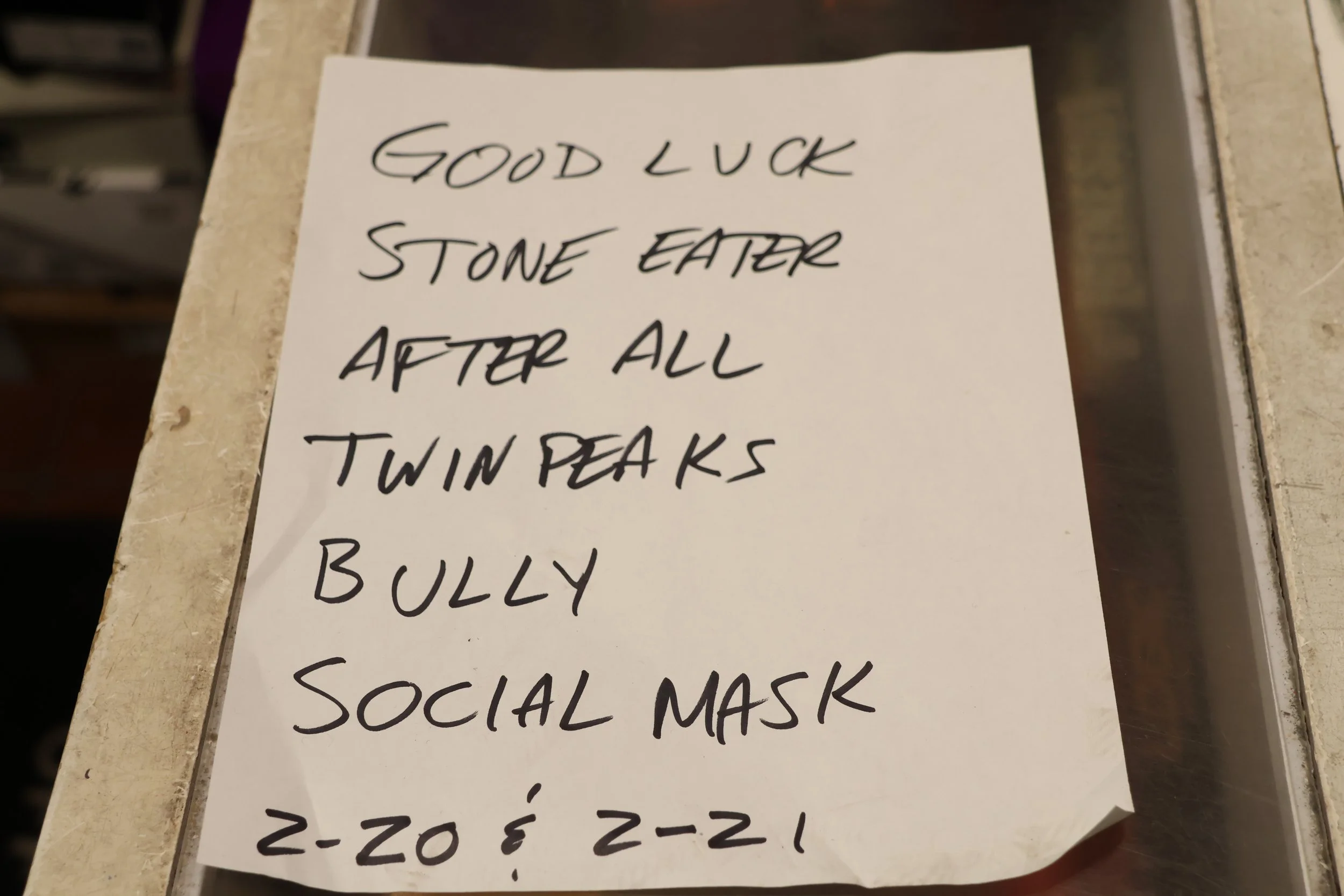 Lehigh Valley rock band Wipes' set list from their performance at the Homebase Skateshop during Skate Shop Day weekend. (Luke Kaiser/B&W Staff)