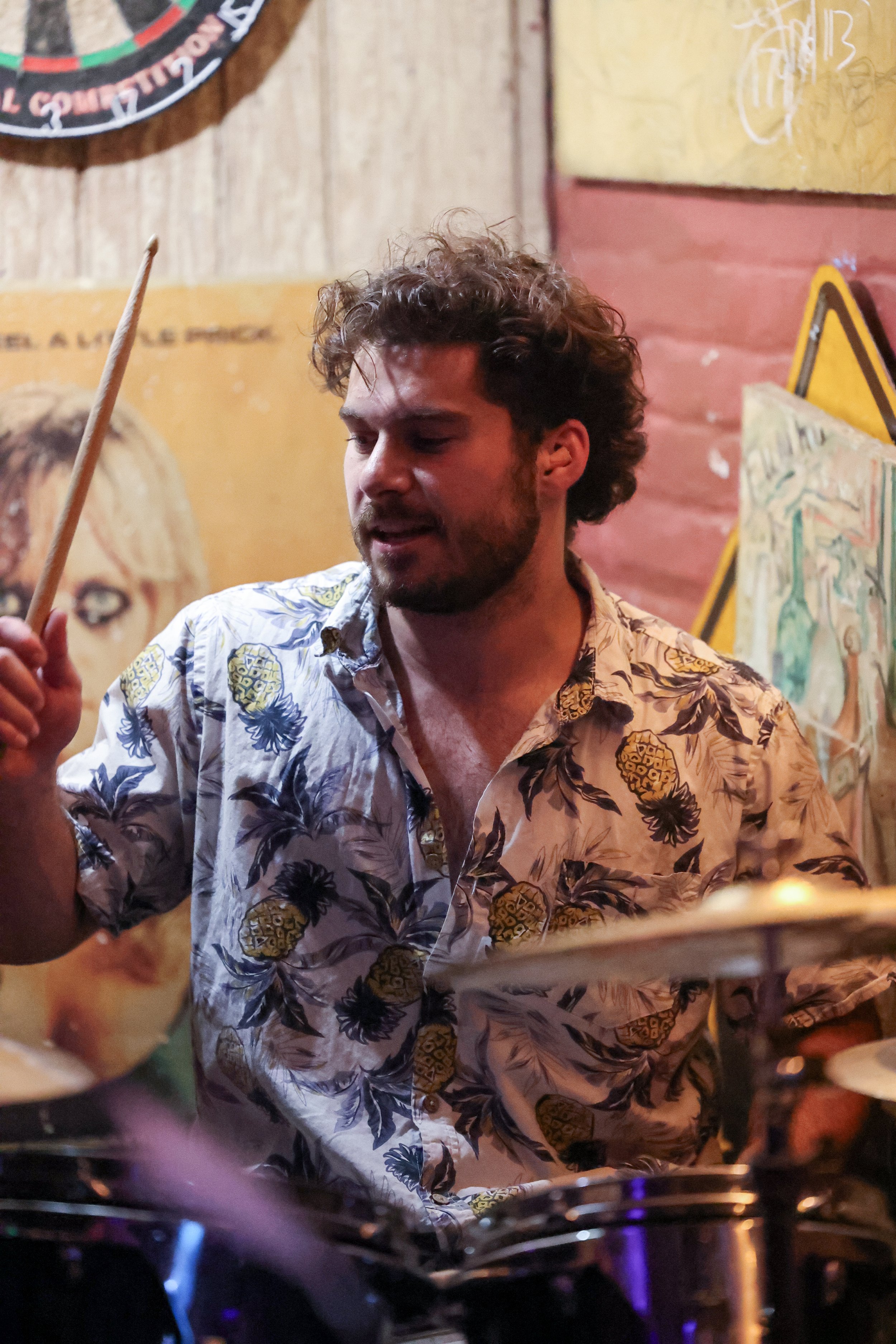 Luke Fardone plays the drums during a live performance. (Luke Kaiser)