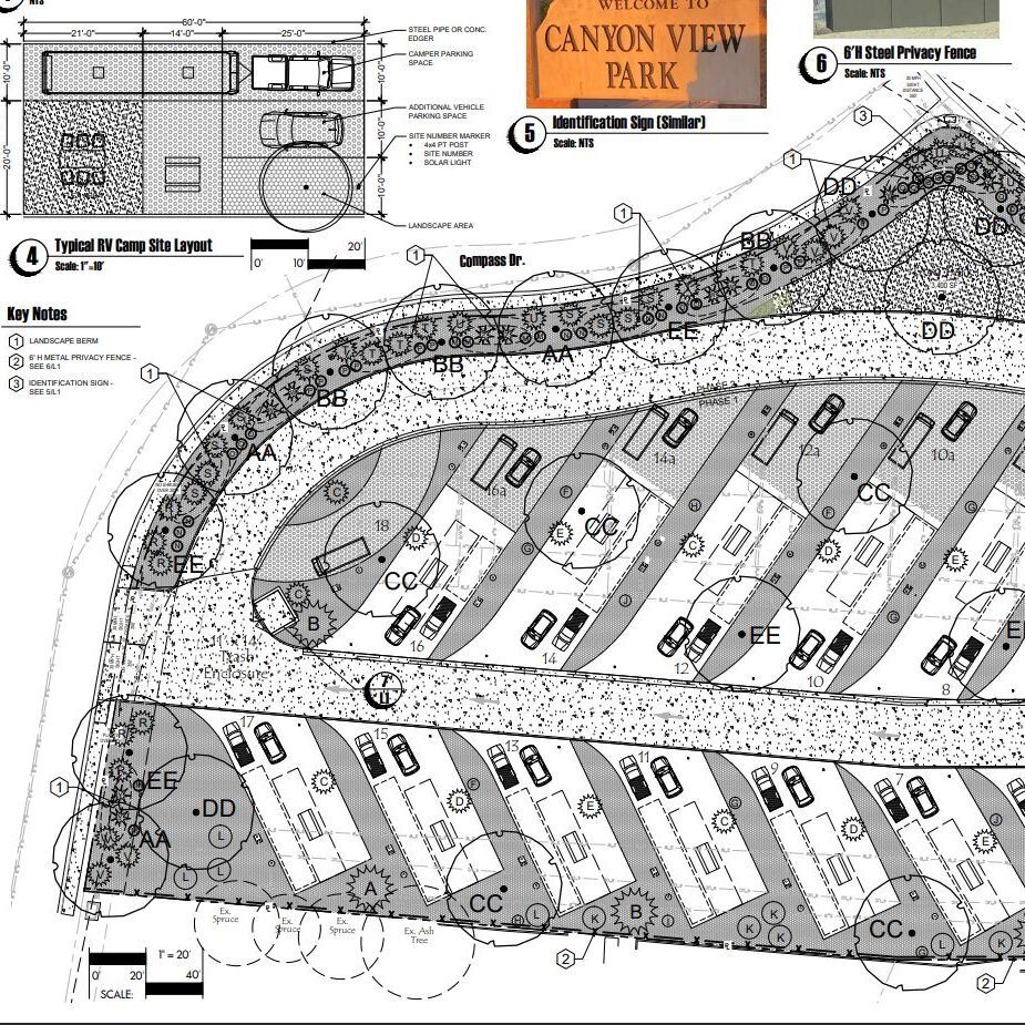 Check out a some of the many BIG plans we have for the park. Site layouts plus bathhouse, laundry and office!
