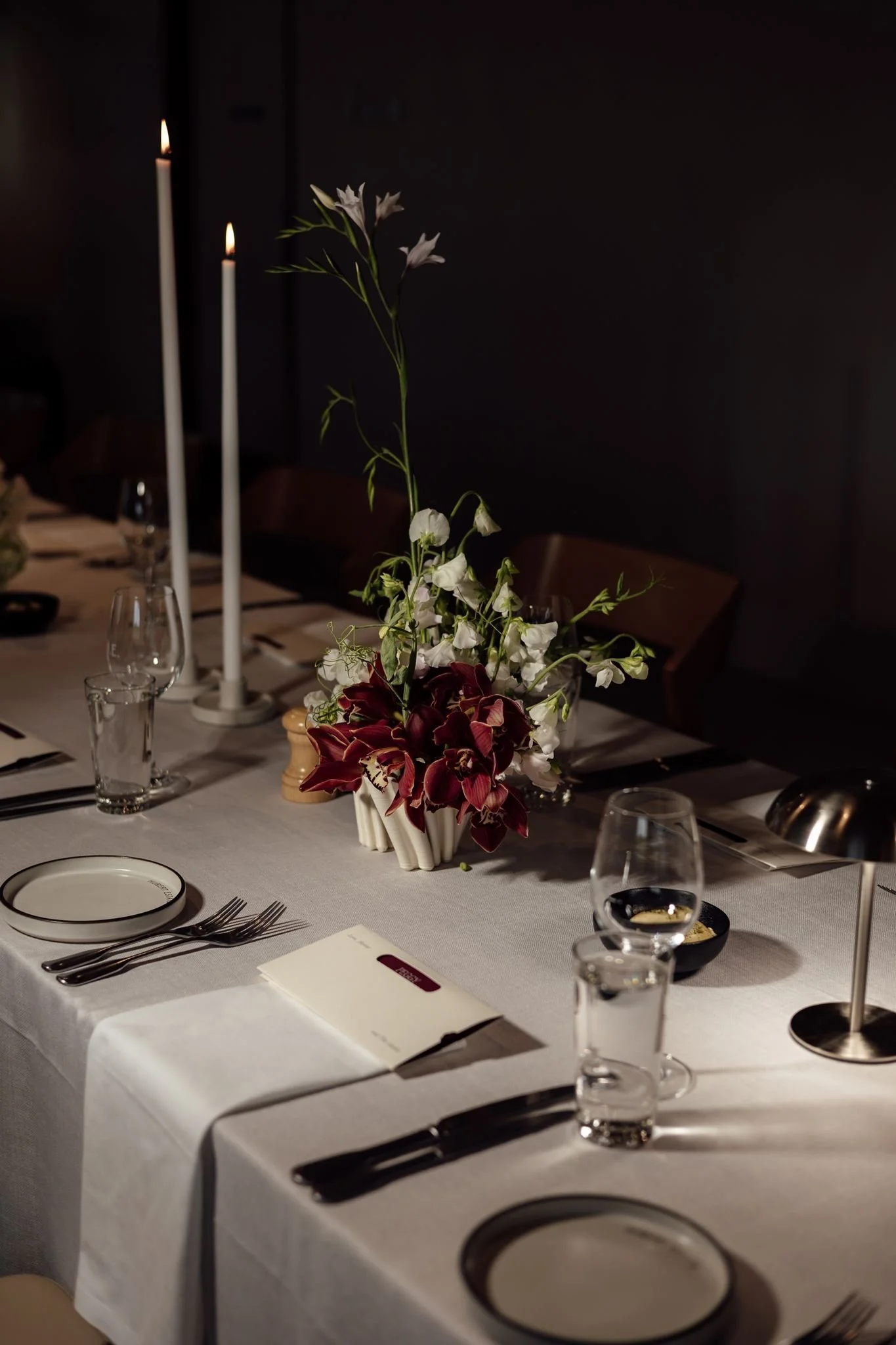 Wedding Flower arrangements in Clay Dance Studio magnolia vase, Hubert Estate