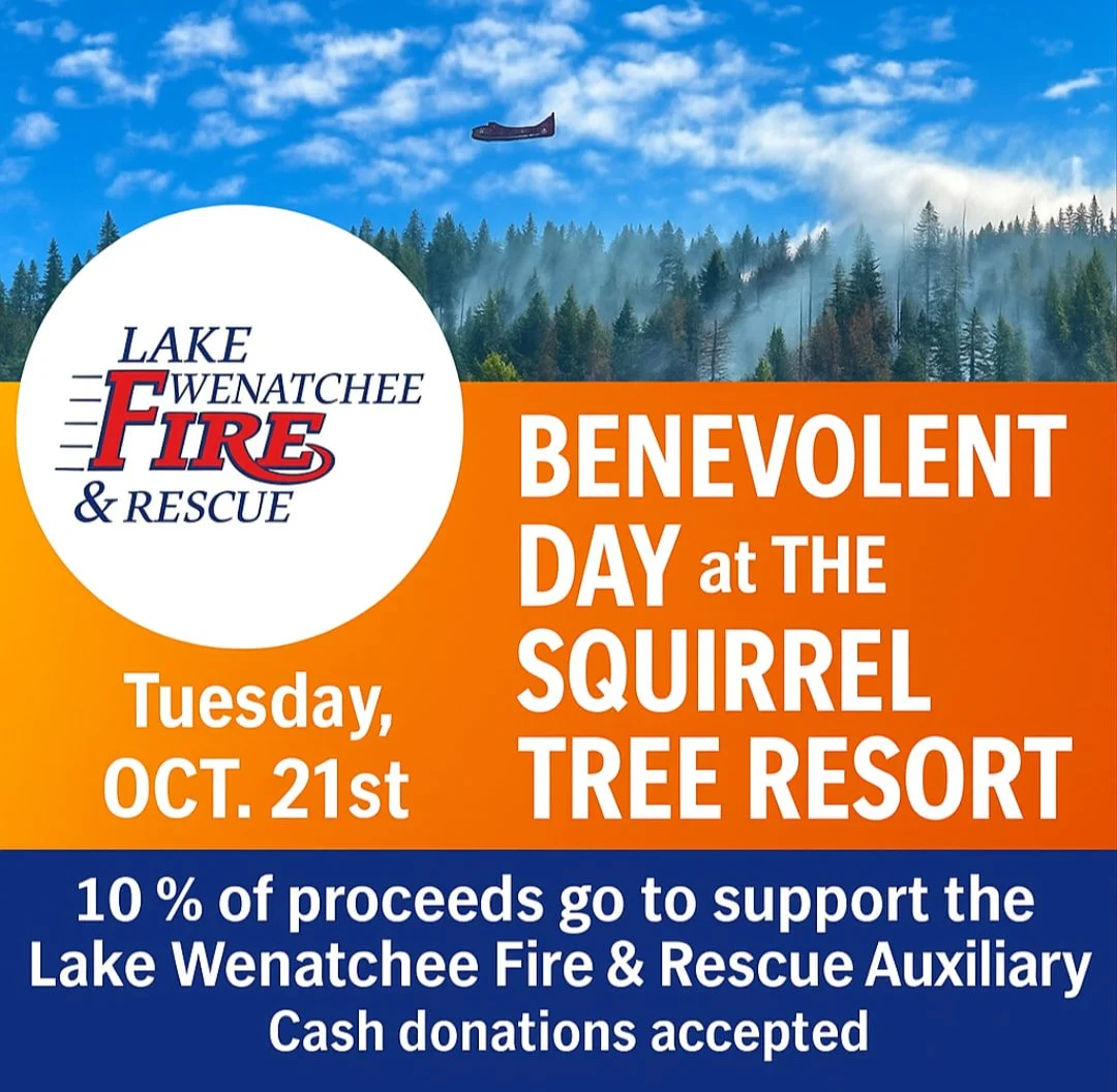🔥🚒 Can You Think of a Better Cause? 🚒🔥
Join us Tuesday, October 21st at The Squirrel Tree Resort for breakfast, lunch, or dinner — every bite helps make a difference! 🥞🍔🥗
We’re donating 10% of all proceeds to the Lake Wenatchee F