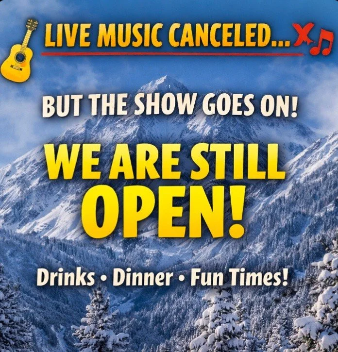 Sorry folks &mdash; live music has been canceled for tonight. 🎶❌
But the lights are on, the kitchen is hot, and we&rsquo;re still open! Come on in for dinner, drinks, and a little neighborly fun with friends and locals. Good food, good company, and 