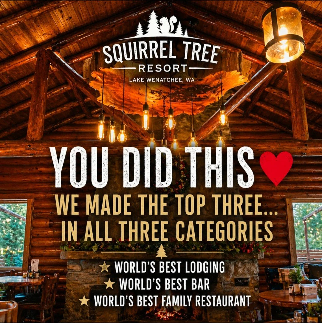 BIG NEWS-----WE MADE THE TOP THREE IN ALL THREE 🔥
Because of YOU, The Squirrel Tree Resort is officially a Top Three Finalist for:
🏆 World&rsquo;s Best Lodging
🏆 World&rsquo;s Best Bar
🏆 World&rsquo;s Best Family Restaurant
We are officially in t