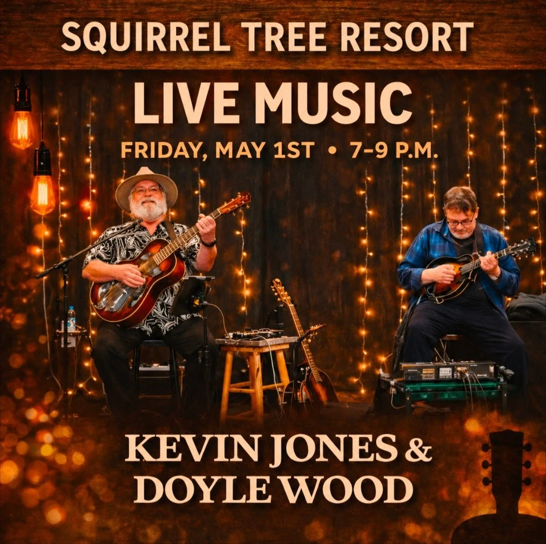 ☀️ Sunshine called&hellip; it said &ldquo;meet me at the Squirrel Tree this weekend.&rdquo;
We said don&rsquo;t worry&mdash;we&rsquo;ve got the music, the food, and the good times covered 🎶🍽️
Friday | 7&ndash;9 p.m.
🎸 Kevin Jones &amp; Doyle Wood
