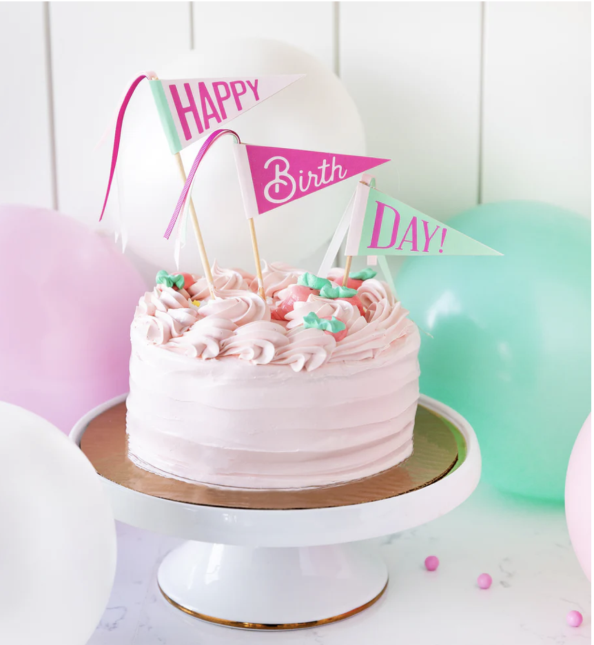 happy birthday flag cake toppers {pink/aqua}