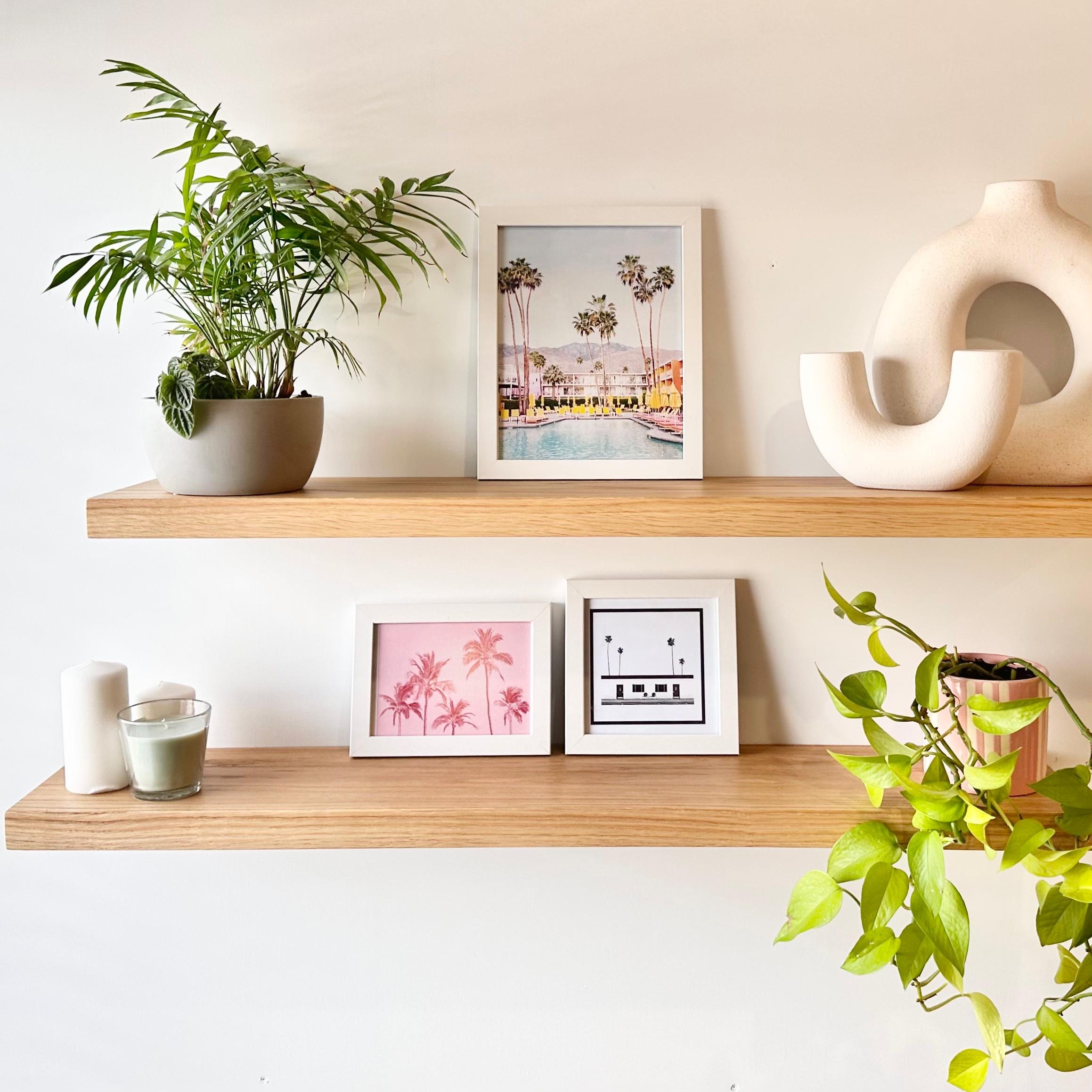 Custom American Oak shelves in multiple sizes and edges.