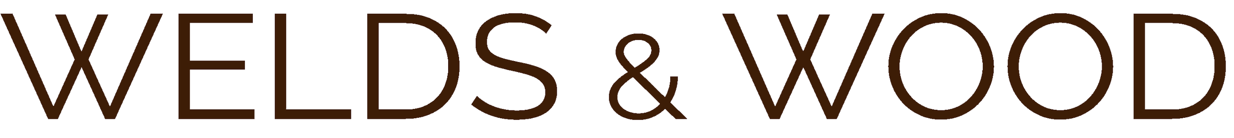 A logo with the text 'WELDS & WOOD' in brown outline letters.