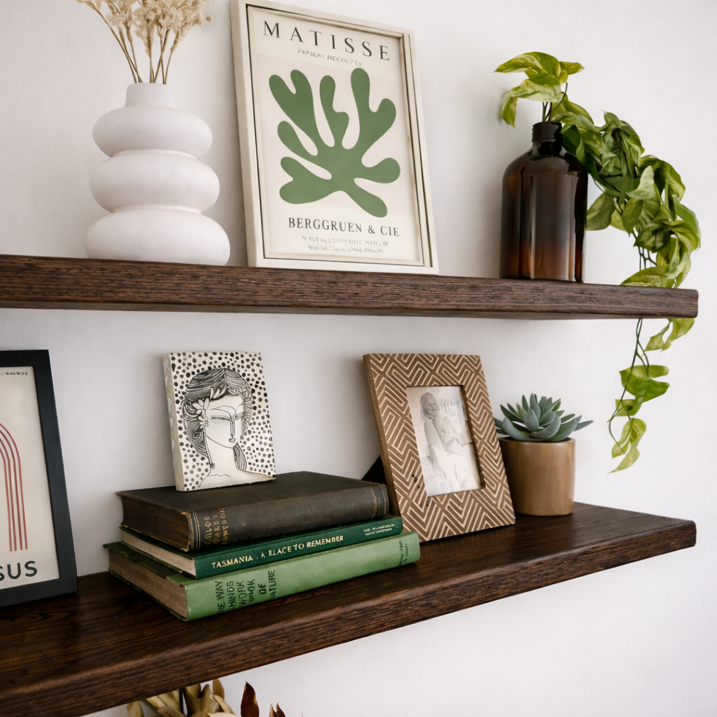 WALNUT STAINED SOLID OAK - Floating Shelves