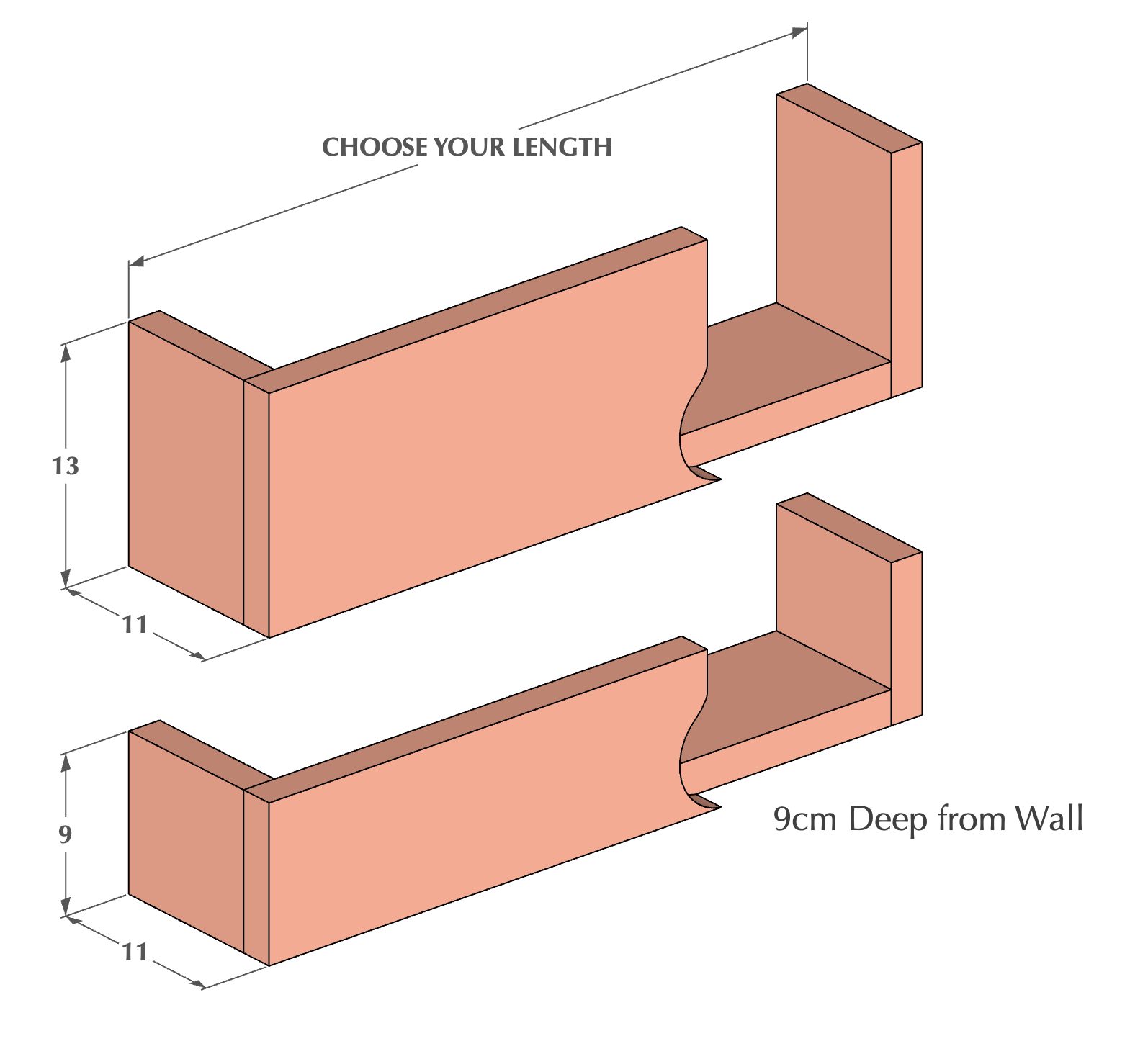 "Custom-sized Shelf, stylish storage for walls."
