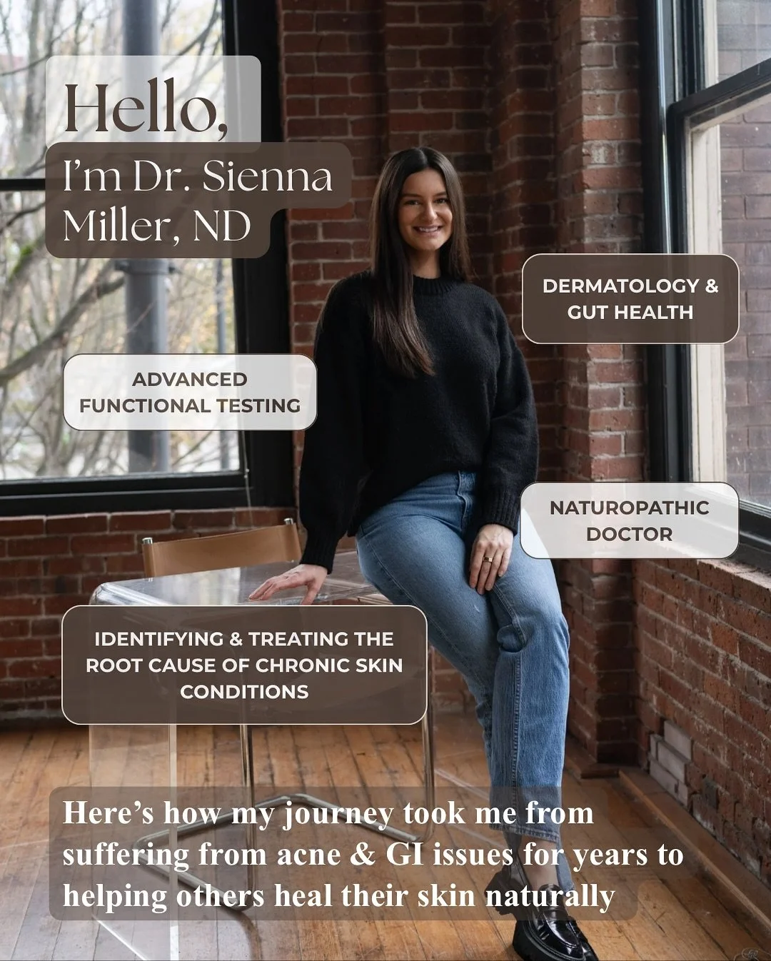 Hi, I&rsquo;m Dr. Sienna Miller 👋 I&rsquo;m a Naturopathic Doctor who specializes in dermatology and gut health.
After struggling with my own skin and digestive issues for years, I realized something huge&hellip;Lasting results don&rsquo;t come from